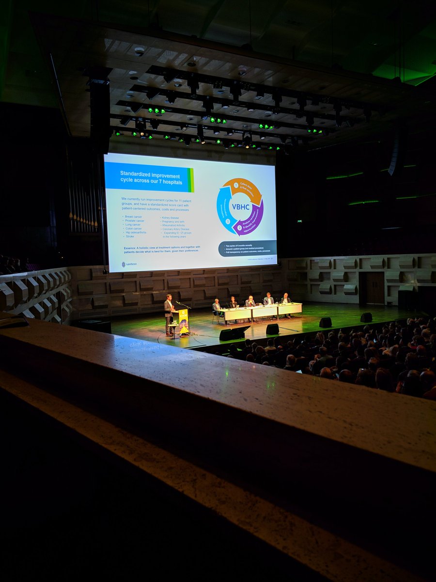 Pieter de Bey explains how @santeon  has implemented improvement cycles within their 7 hospitals centered around patient groups not diseases. #ICHOM2019