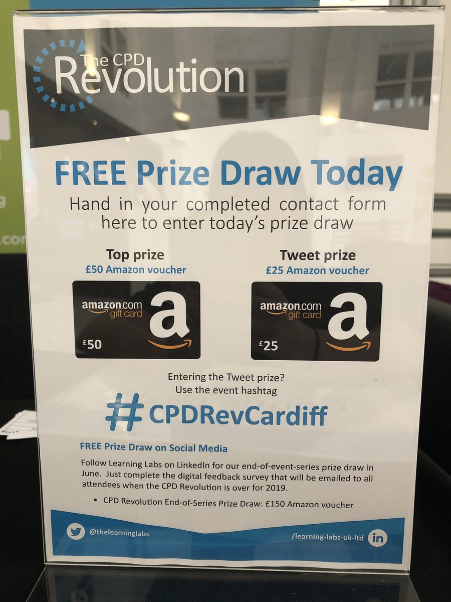 LearningLabsUK's tweet photo. If you are at The #CPDRevCardiff today, don’t forget to tweet today using the event hashtag! You could win our Tweet prize - £25 voucher for Amazon! https://t.co/alV4wV5cVU