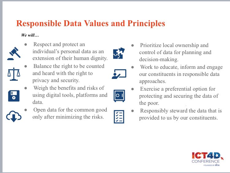 gnyabera's tweet image. Data is critical asset for organization operational and strategic decision making. It is therefore imperative to practice #responsibledatause to aid in #development #ICT4D2019 @USAID_Digital @ICT4DConference @CRSnews