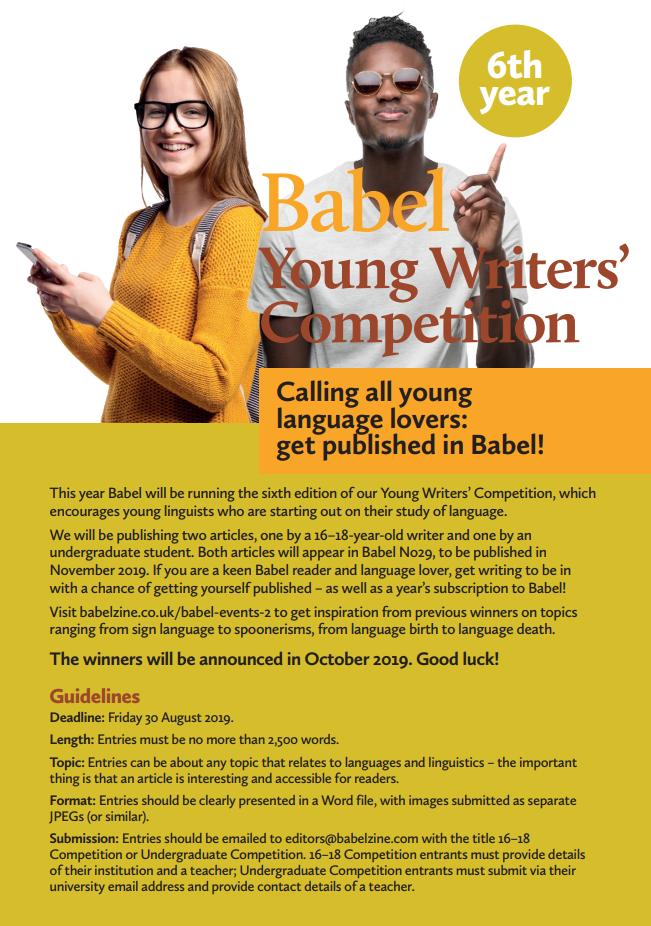 Babelzine's tweet photo. *Babel Young Writers' Competition 2019*

You can now find all the vital details, and get inspiration from all of our previous winners, at https://t.co/wIH7N4FN0q https://t.co/P07OQnpXws