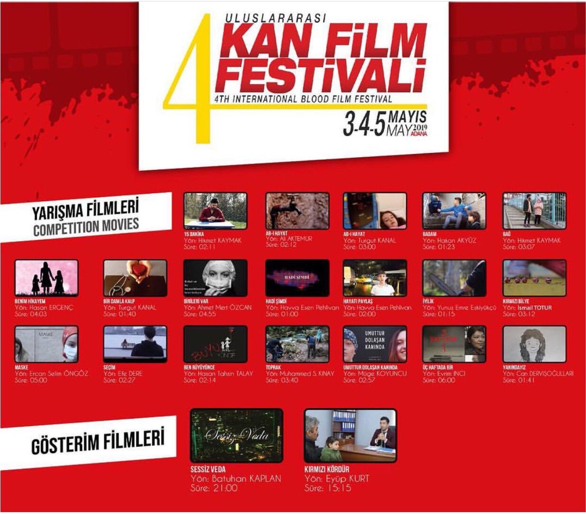 CeyStudio's tweet image. “Kırmızı Kördür” adlı kısa filmimiz Adana’da düzenlenecek olan Uluslararası Kan Film Festivalinde dereceye girerek 3 gün gösterimde olacak. Bizlere destek olan herkese teşekkür ederim 🙏