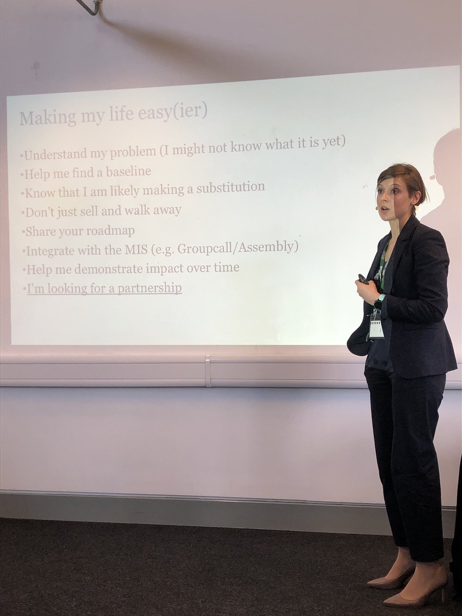 Brilliant overview from <a href="/laurenthorpeUK/">Lauren Thorpe</a> on what would make the conversation around new #edtech tools easier if you’re approaching a MAT as a potential new supplier #GrowthBreakfast