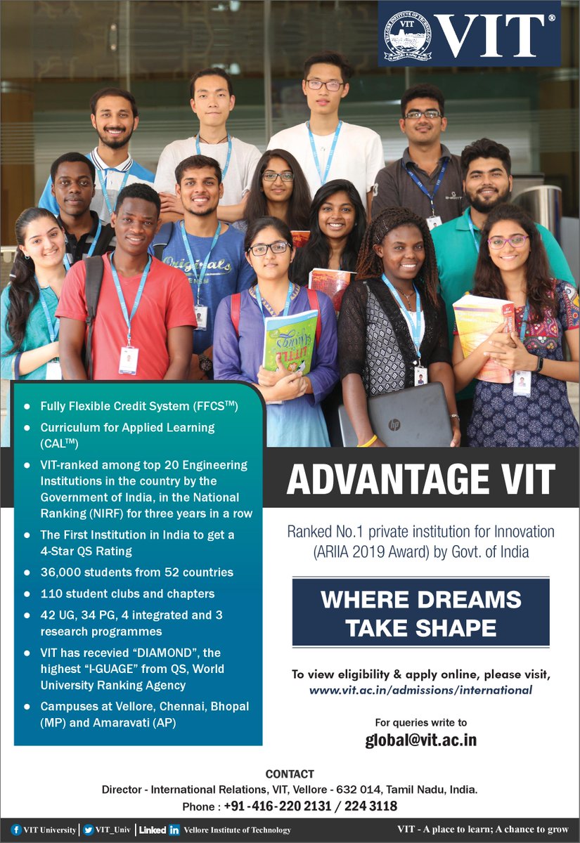 Buddy4Study's tweet photo. Study at VIT - the first university with QS 4-Star rating in India, and ranked 1st among Private Engineering Institutions by MHRD.
#StudyAtVIT #EngineeringStudents #EngineeringInstitutions https://t.co/EZ7C54GnCm