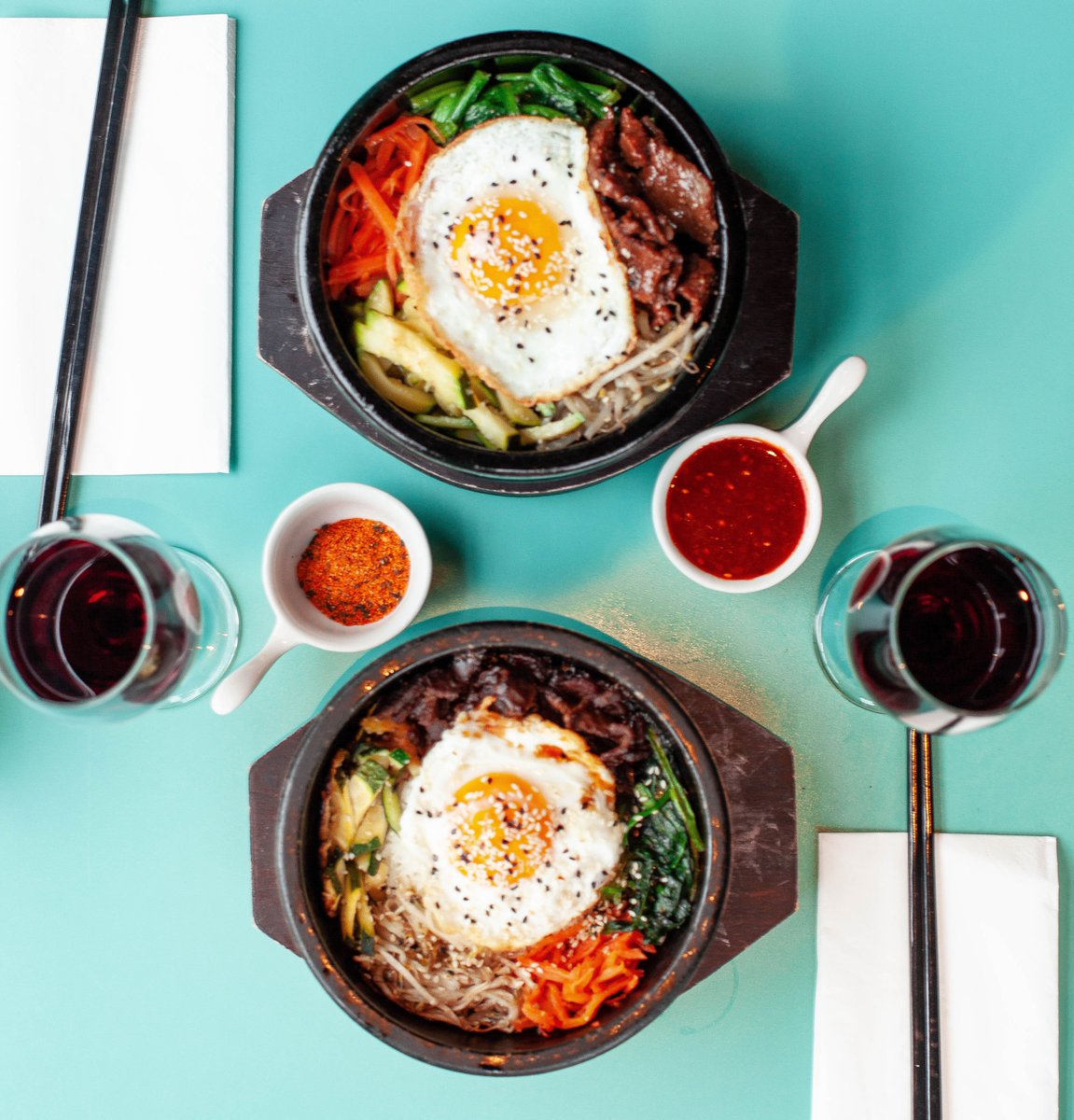 Bibimbap Thursday is back! 

Join us for two sizzling tasty Bibimbap bowls and a bottle of juicy red or crisp white wine for only £20. 

You know where to find us 🧡 Sit in only 😍