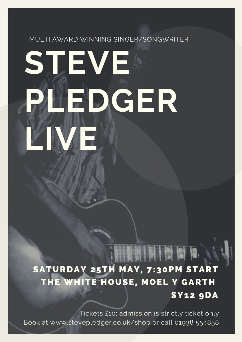 WhiteHouseHealt's tweet photo. We are delighted to announce that we will be joined by the talented @SteveMPledger for a magical night of music, Saturday 25th May 😍

To book your tickets, call us on 01938 554 858 or book through Steve’s website at https://t.co/QtiroC0Ypz

Doors open at 7pm for a 7:30pm start https://t.co/GDfVoy92iO