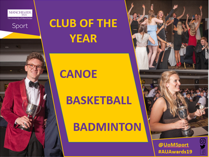 UoMSport's tweet photo. AU AWARDS | We are happy to announce the final shortlist for #AUAwards19 "Club of the Year". Congratulations on all the shortlisted nominess, we can't wait to see you all tomorrow night! #PURPLEandPROUD https://t.co/VU33BhTqXX