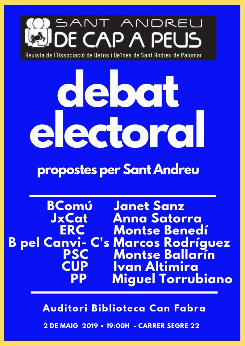 capapeus's tweet photo. RECORDEU! avui debat electoral de les propostes per #SantAndreu. A les 19h a la sala d'actes de la biblioteca de Can Fabra https://t.co/Oqf81OHDVT