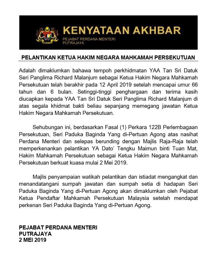 Pucok Surat Kepada Ketua Hakim Negara Meaning