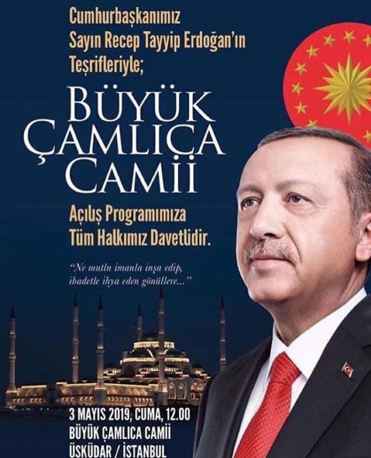 avmustafakorkut's tweet photo. Sn Cumhurbaşkanımızın teşrifleriyle açılışını yapacağımız Cumhuriyet tarihimizin en güzel eserlerinden Çamlıca Camii açılışına tüm halkımız davetlidir.İlçe binamızın önünden saat 10 da araçlar kaldırılacaktır https://t.co/Wf2DuqLiFC