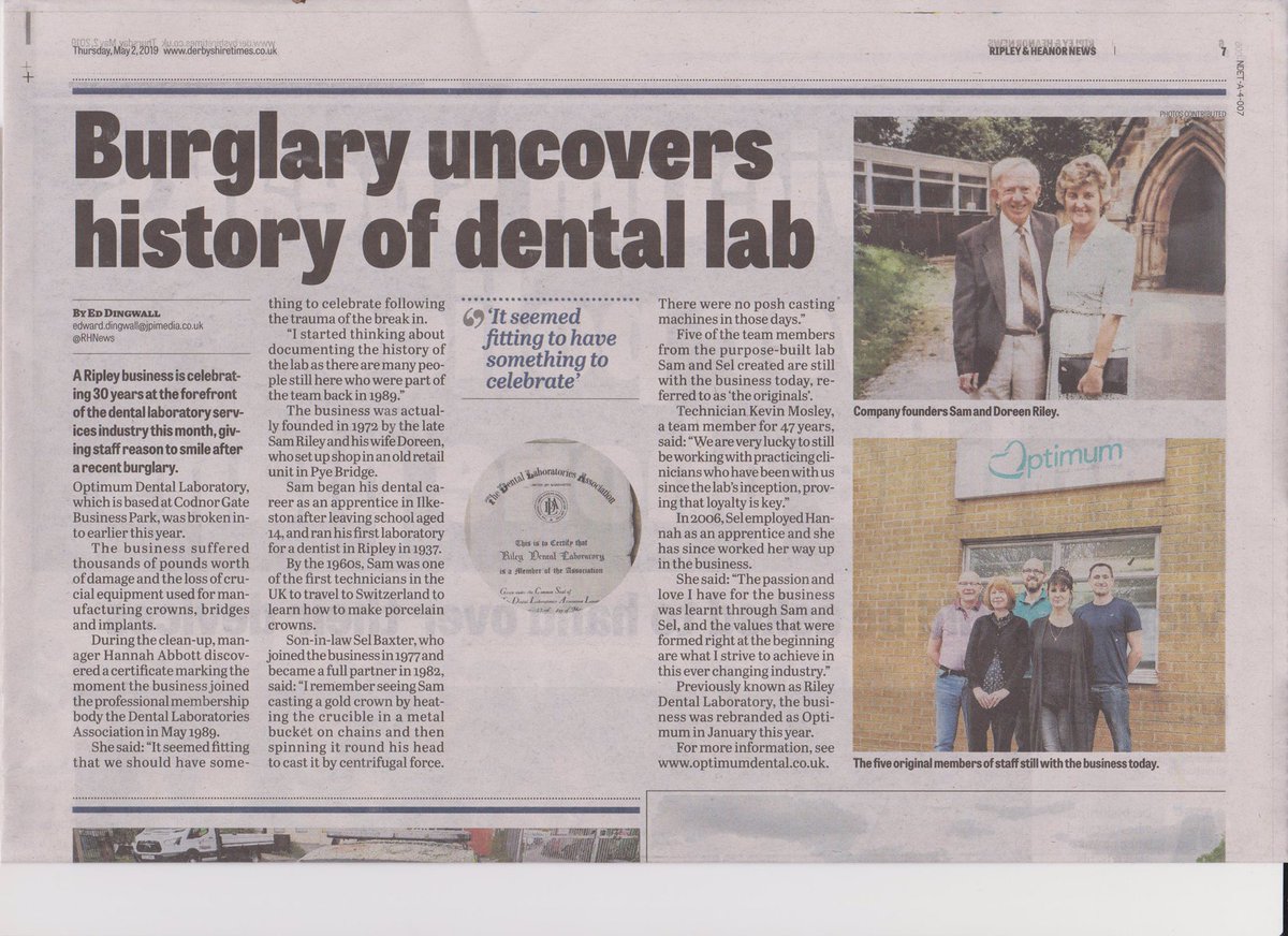 30 years & counting 🎈🎉🎊👏🏽
We’re in the local #news #heanor & #ripley #lookout #forus #were #fightingback #historyuncovered #historyatitsbest #teamwork #dentallaboratory #dentaltechnician #congratulations #to #us 👏🏽🎊🎉🎈check out the link in the bio for our blogs...📱📲📧⌨️