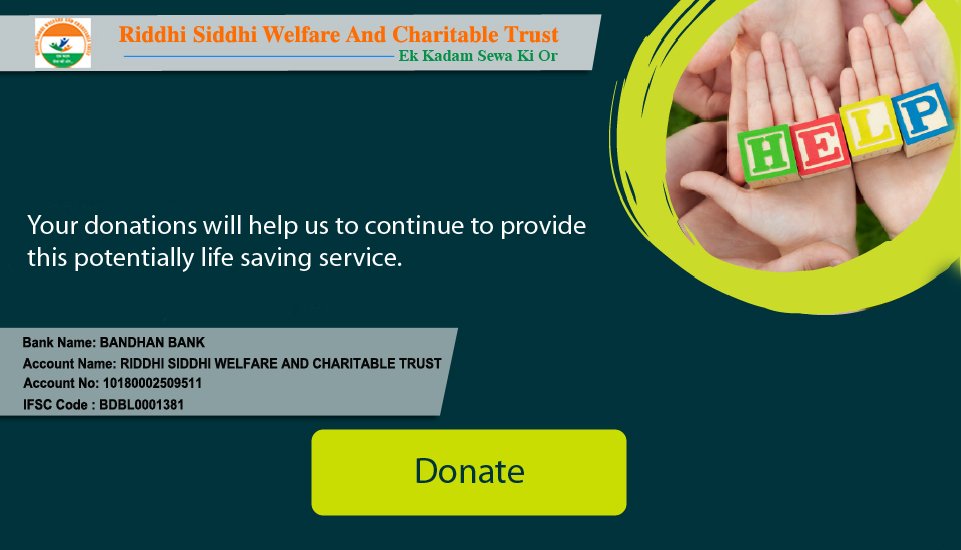 RiddhiSewa's tweet photo. Your Donation will Help us to continue to provide this potentially life saving services.

visit us for more information: 
https://t.co/2Z5xouywQb

Join us, donate or just spread the word.

#riddhisiddhiwelfareandcharitabletrust #bestngoinindia https://t.co/uvRBkqvL0N