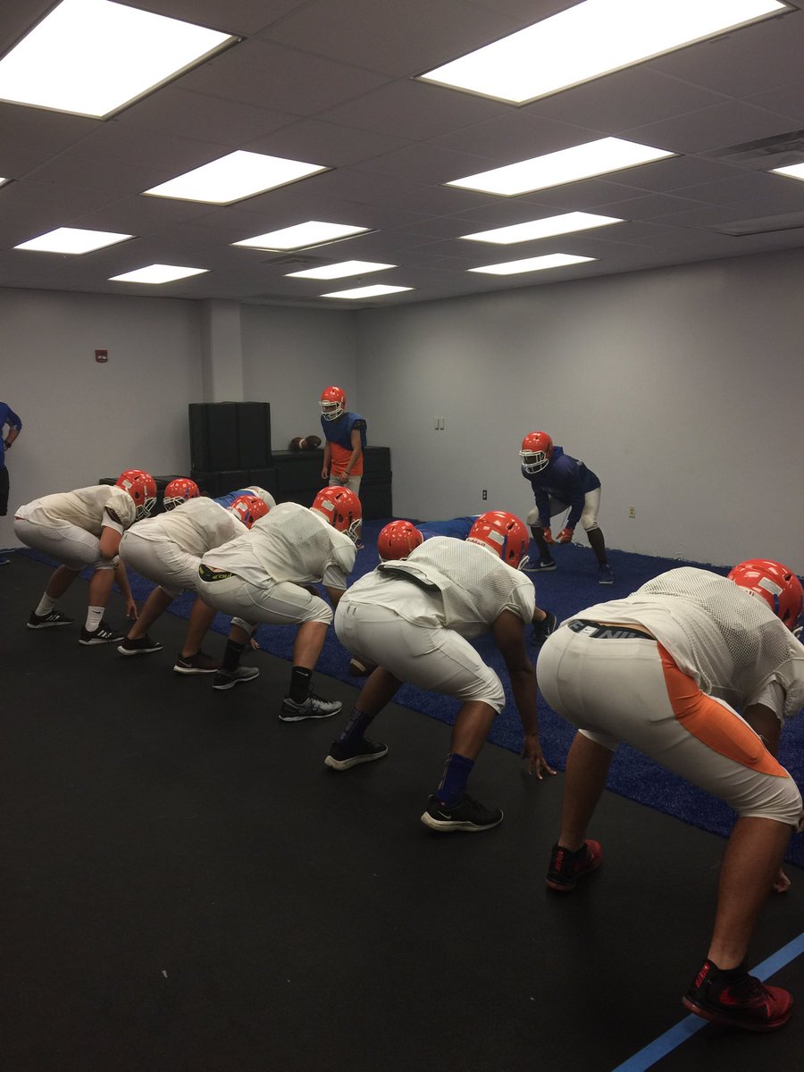 Cape Coral High Football.  Lightning strike that’s ok, no standing around in the gym for Cape we keep working inside drill on the Blue Field turf!!!  #UnityOverPreference