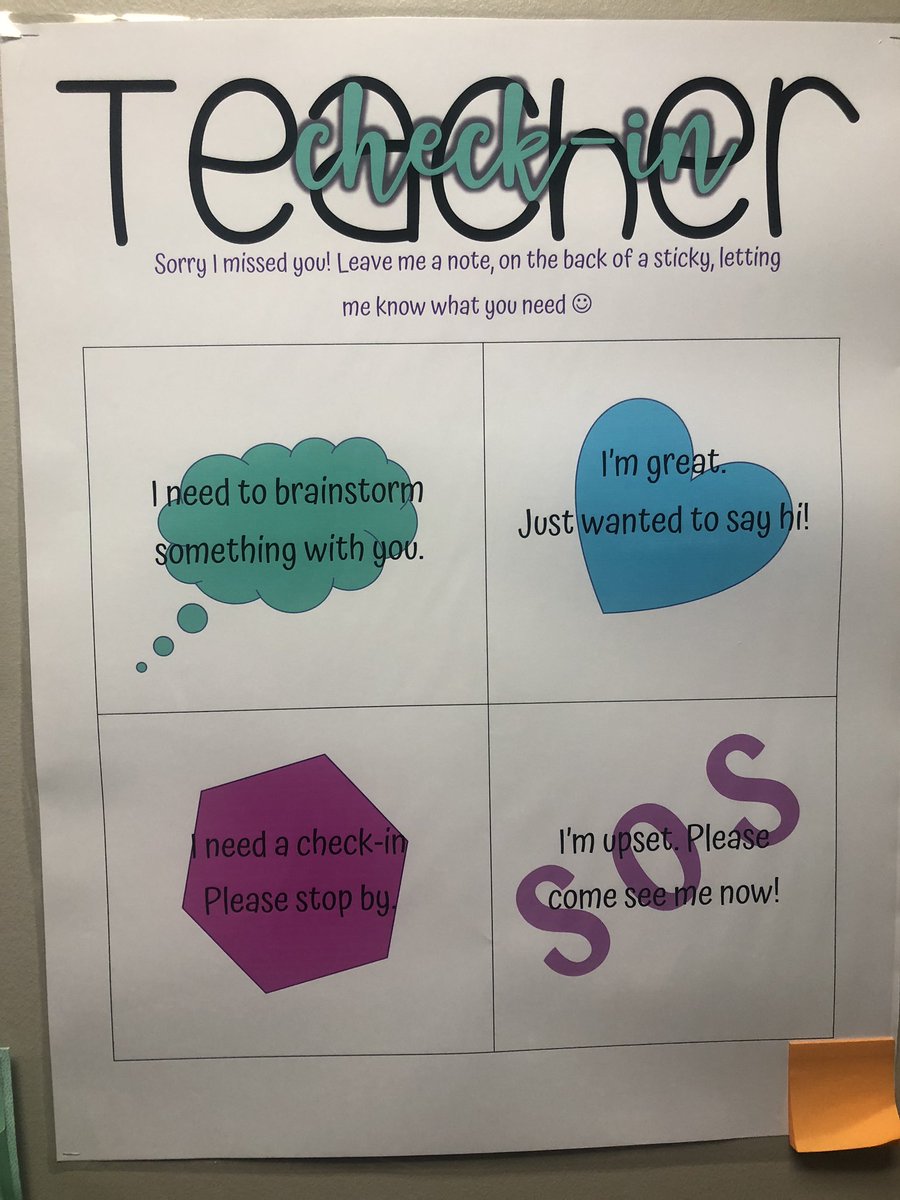 teacher2teacher's tweet photo. With this check-in chart, educator @AshleyWashIC lets colleagues know her door is always open to collaboration. #WeLeadEd #BeTheOne https://t.co/d8zVmRMsAI