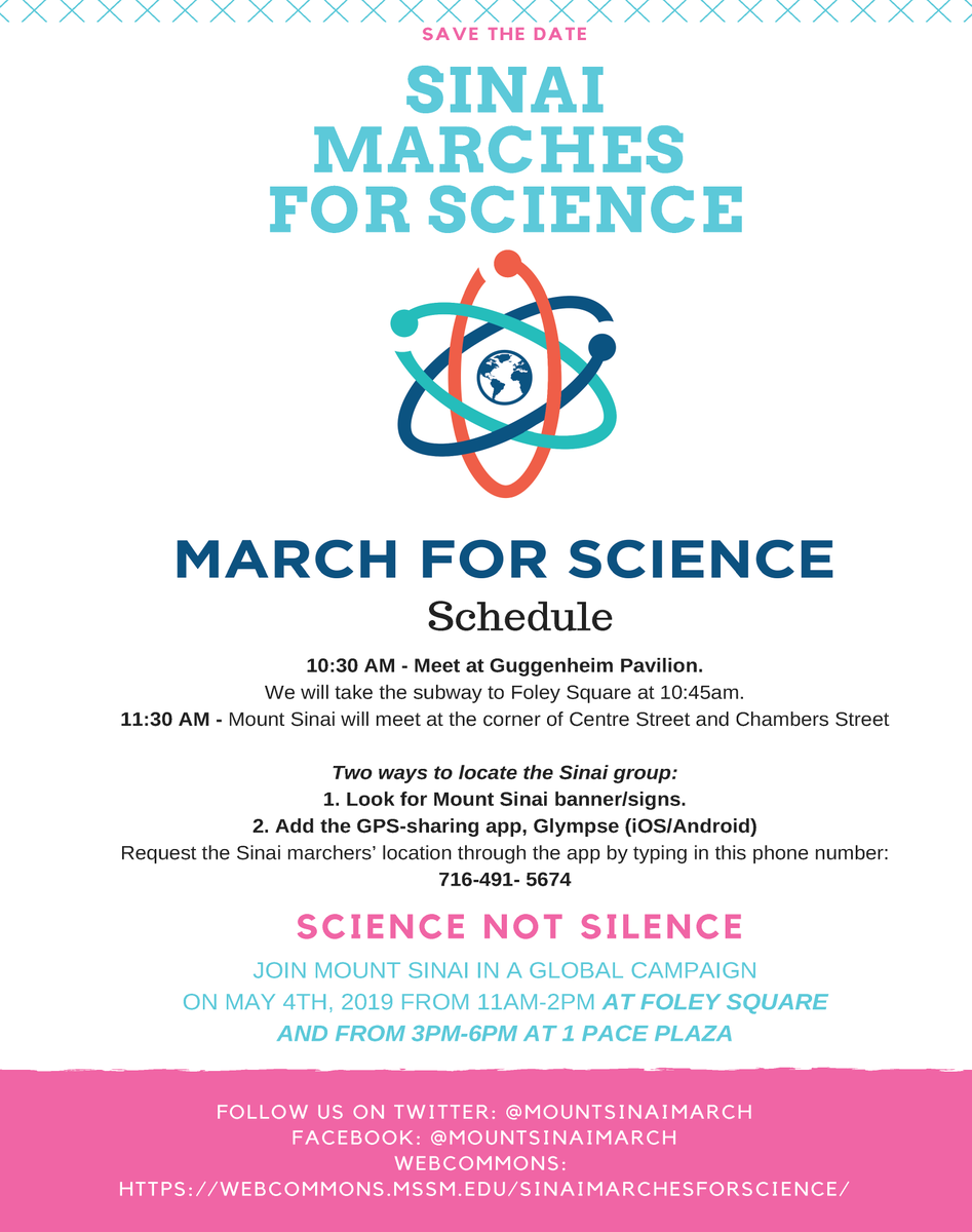 GradSchoolSinai's tweet photo. Important Information for Sinai Marches for Science kicking off on Saturday May 4th. Still want to register? Register here: https://t.co/xvkRtbVTyh @mountsinaimarch https://t.co/8m4mAh3JlC