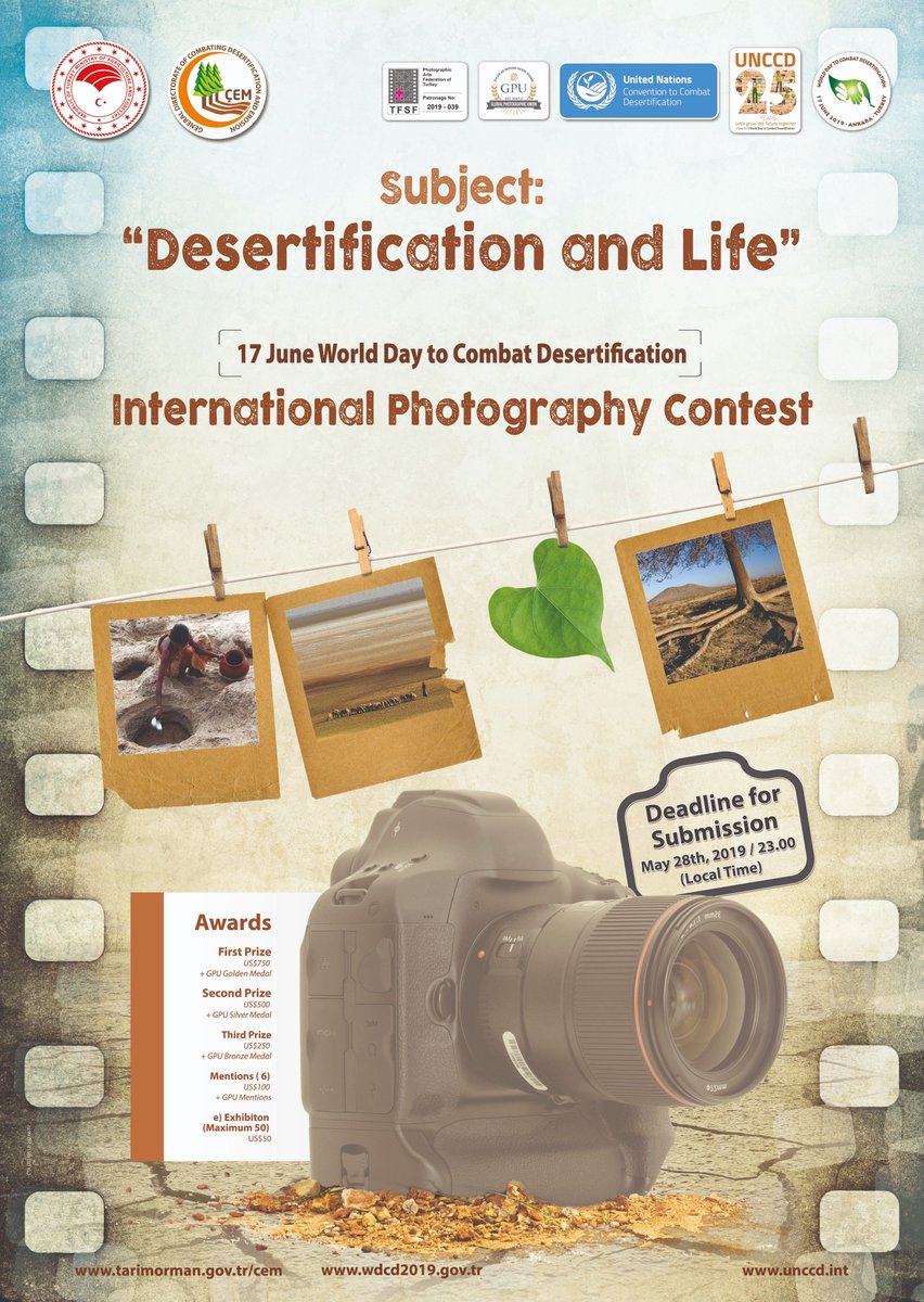 17 Haziran 2019 Dünya Çölleşme ile Mücadele Günü Etkinlikleri Çerçevesinde "Çölleşme ve Hayat" Konulu Uluslararası Ödüllü Fotoğraf Yarışması Düzenlenmiştir

Katılım ve Detaylı Bilgi İçin Web Sitemizi Ziyaret Edebilirsiniz

bit.ly/2LkGcIz

İlanen Duyurulur