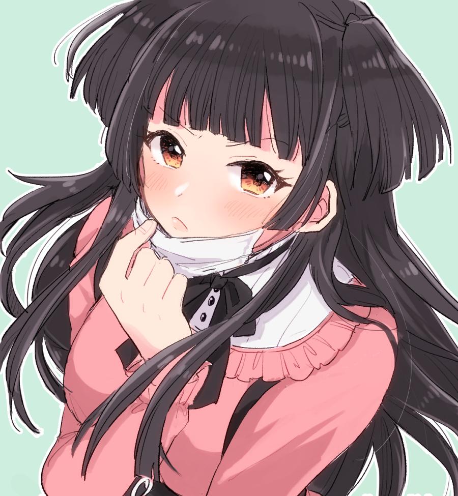 mayuzumi fuyuko 1girl solo black hair long hair mask mouth mask bangs  illustration images