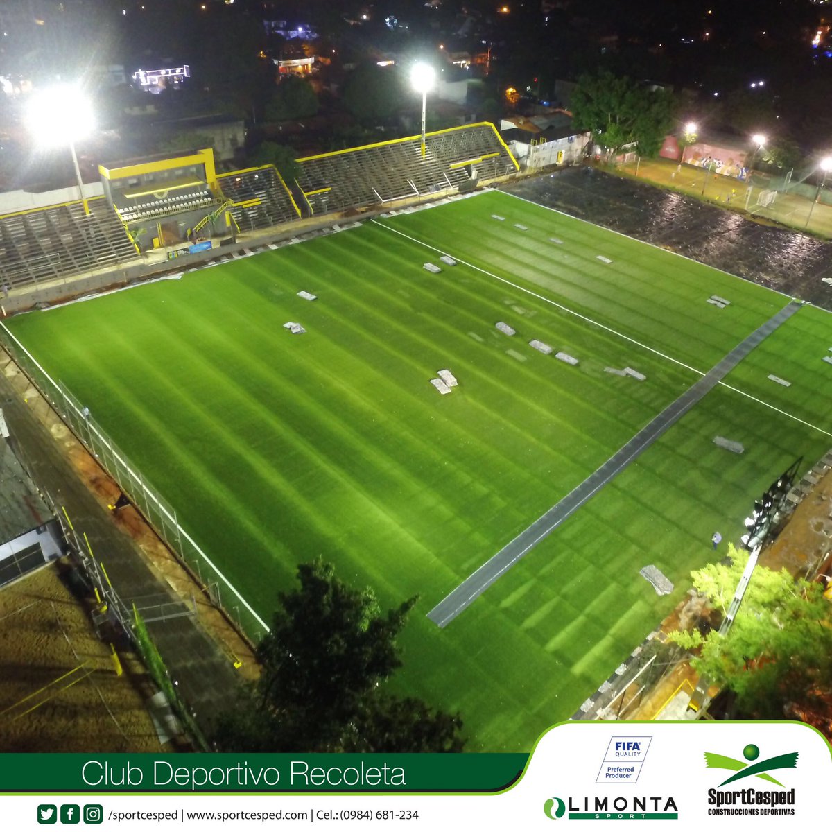 SportCesped's tweet photo. 💛Cada vez falta menos🖤⏱🙌🏻
.
.
El Estadio del @CLUBRECOLETA1 albergará los encuentros de la #PrimeraB @AscensoAPF @APFOficial y eventos #RecoSocial
#cespedsintetico #cespedartificial #FIFAQuality #calidad #construccionesdeportivas #industriaparaguaya #futbolpy #SportCesped https://t.co/XMI77w3lyP