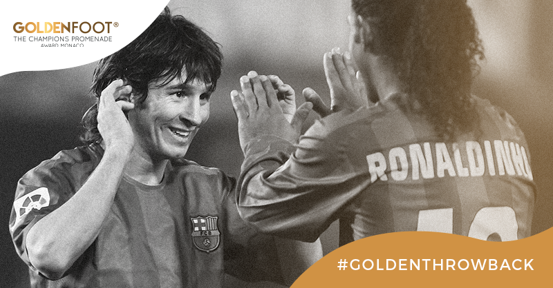 GoldenFootMC's tweet photo. Yesterday, Leo Messi scored his 600th goal for @FCBarcelona. Do you remember his first time? It was on May 1, 2005, and guess who made the assist? @10Ronaldinho, 2009 Golden Foot winner! 🇦🇷🇧🇷 #GoldenThrowback #ThrowbackThursday #TBT #Messi600 https://t.co/IxCtQ0douP