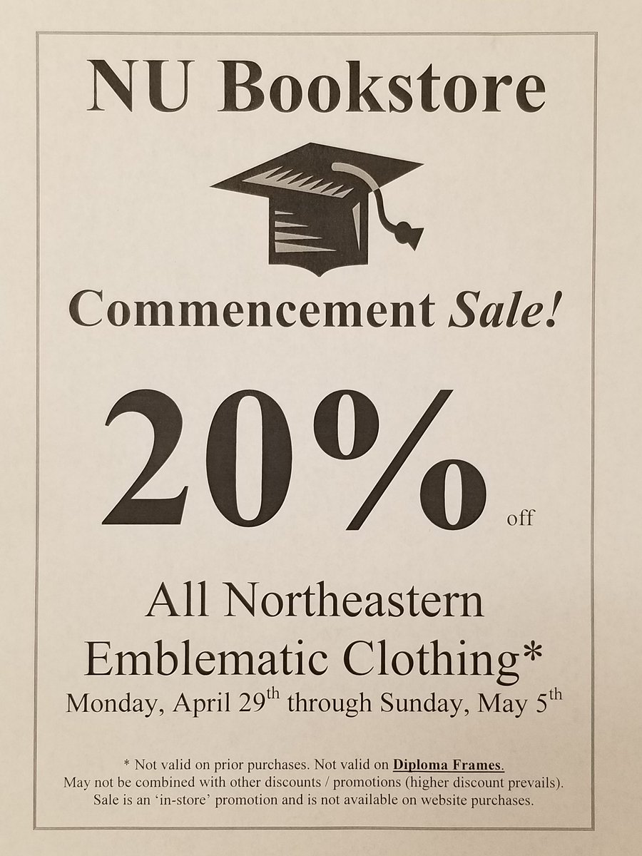 NortheasternBN's tweet photo. Congratulations to all huskies taking part in Commencement Week! We're celebrating, too, with 20% off all NU Clothing through Sunday, May 5th! #NUexperience #NU2019 https://t.co/1RV2pwdVSb