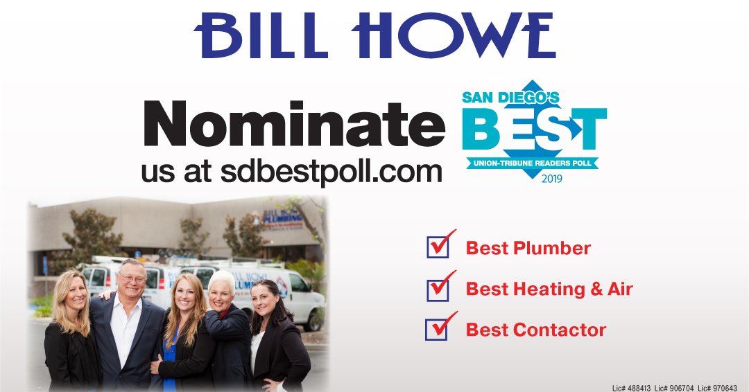 BHowePlumbing's tweet image. Serving you since 1980! Nominate us best at: bit.ly/BestofSD2019
#SanDiego #BestofSD #BestofSanDiego #WeKnowHowe