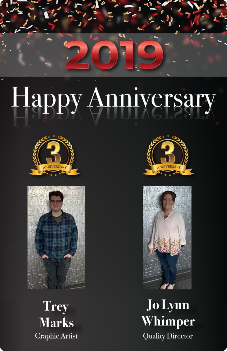Please join us in congratulating two of our employees, Jo Lynn Whimper and Trey Marks, on their 3 years of dedication and hard work at Impact Label!