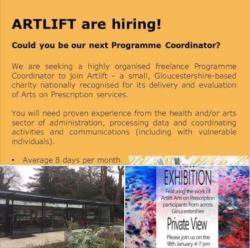 Fantastic opportunity for a paid position with Artlift! Application deadline 20th May. See artlift.org for further details and to download an application form.