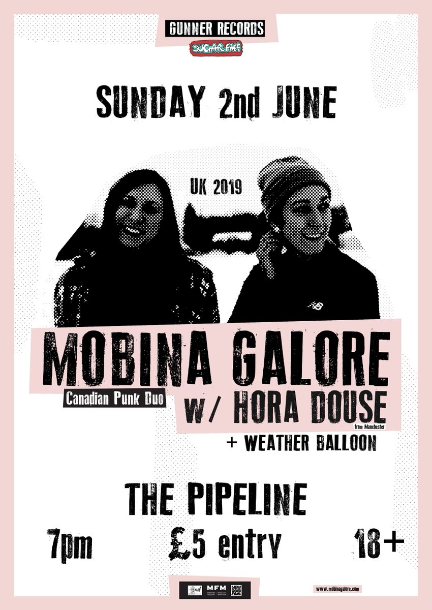 Canadian punk duo <a href="/MobinaGalore/">Mobina Galore</a> are playing #Brighton on Sunday 2nd June! Catch them at The Pipeline along with <a href="/HoraDouse/">Hora Douse</a> &amp; <a href="/wballoonband/">Weather Balloon</a> // facebook.com/events/3704225…