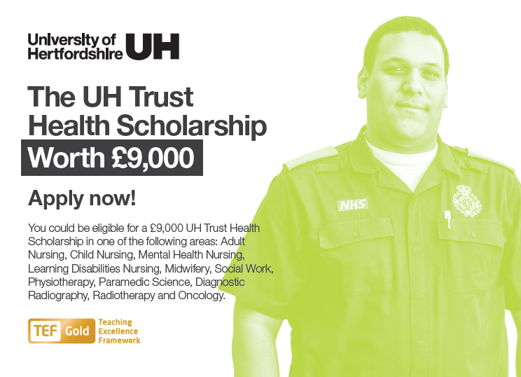 UniofHerts's tweet image. We've got a range of scholarships available for Health and Social Work students, from the Roerig Trust Scholarship in Adult Nursing to the Jean Trower Midwifery Scholarship, the Wilson Sports Scholarship and the UH Trust Health Scholarship. Find out more:  hrts.me/rAJv4