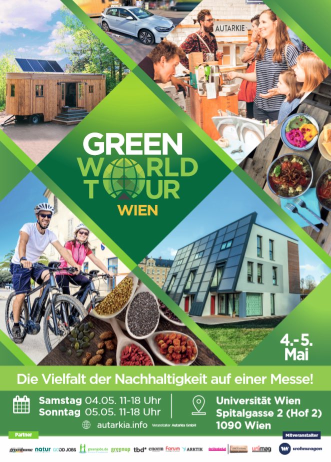 Crowd4Energy's tweet photo. Am Wochenende macht die GreenWorldTour Station in Wien. Wir sind am Samstag dabei und freuen uns auf viele interessante Gespräche! 

Infos unter: https://t.co/sXUrAHaDch https://t.co/5Z8BiSAi6A