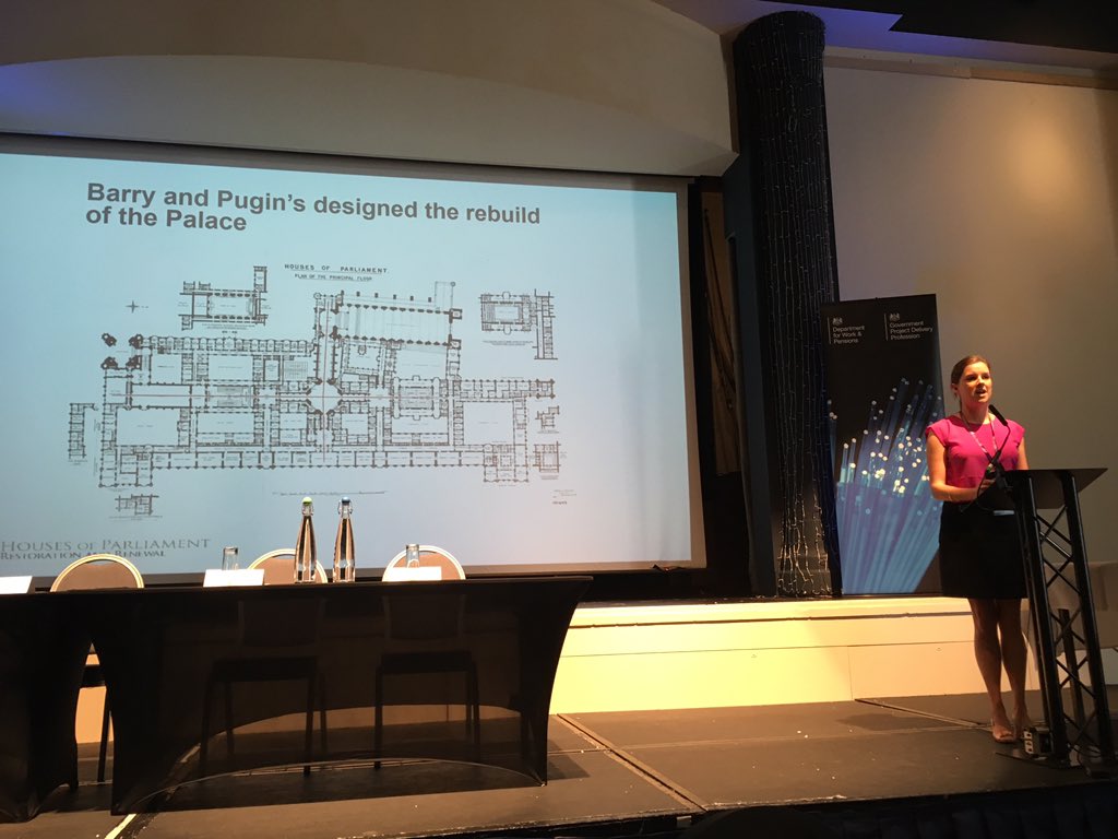 James_M_Kemp's tweet photo. Sian Joseph @sian_joseph telling us about the restoration and renewal of the Houses of Parliament. No penguins, but lots of roof tiles and pipes!
#DWProject #GovPDC https://t.co/lJBotzyaC0