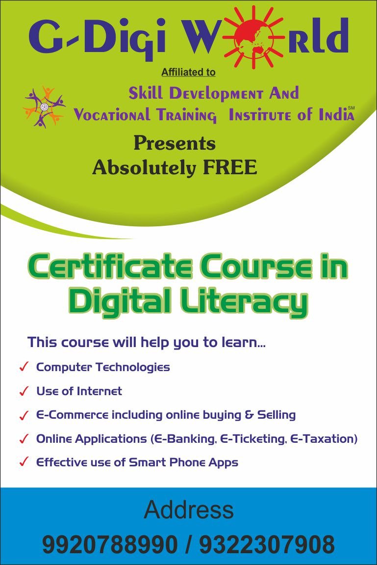 gdigiworld's tweet photo. #likeforfollow #follow #join
G Digi World Provides Certificate Course in Digital Literacy.
For more details
Call/ WhatsApp : 9920788990 / 9322307908
Visit - https://t.co/5gaf8S5h3G
#gdigiworld https://t.co/mVa3LFbxcp