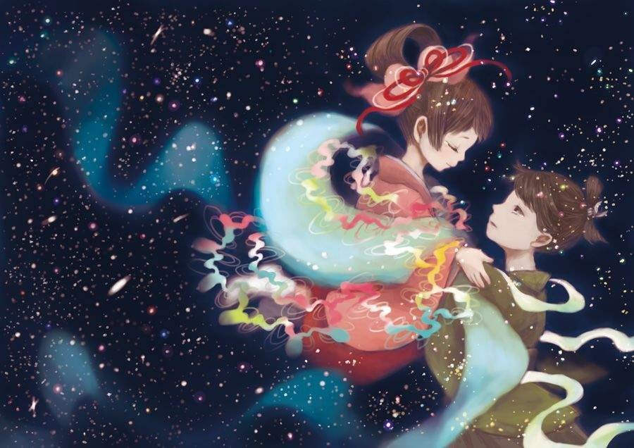 eclary84's tweet photo. One of the most bittersweet love stories is #Tanabata. Where "star-crossed" lovers Orihime &amp; Hikoboshi (stars: Vega &amp; Altair) are forced apart &amp; separated by the Milky Way. Only permitted to see each other once a year; #festivals celebrate this annual rendezvous #FolkloreThursday https://t.co/3kMJMSPAJO