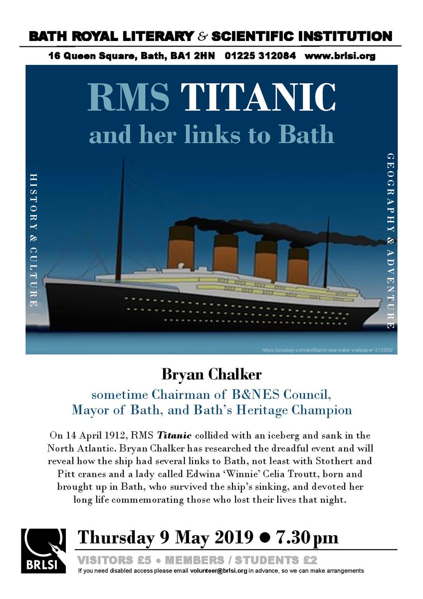 Bath-based #engineering firm Stothert &amp; Pitt manufactured electric deck-cranes and boiler parts for RMS #Titanic and other ocean liners of the period. Find out more at Bryan Chalker's talk, RMS Titanic and her links to #Bath 7.30 pm 9th May.