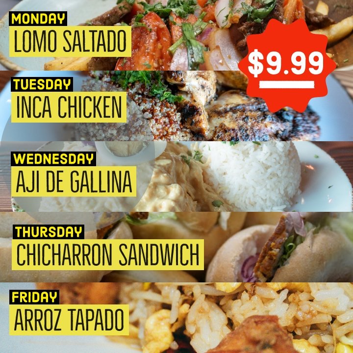 Come check out our 9.99 lunch special. Doors open at 11AM