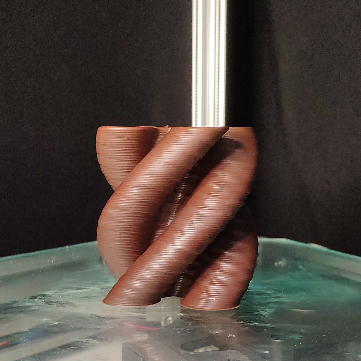 ChocoL3d's tweet image. Spiral was printed in vase mode with Barry Callebaut №811 (dark natural chocolate).
Printing speed pretty slow - 65 mm tall, printed 5 hours.
Temperature of chocolate 34-33°C, ambient temperature 21 °C
#Chocol3d #chocolate #3dprinting #foodprinting #3dprinter #spiral #callebaut