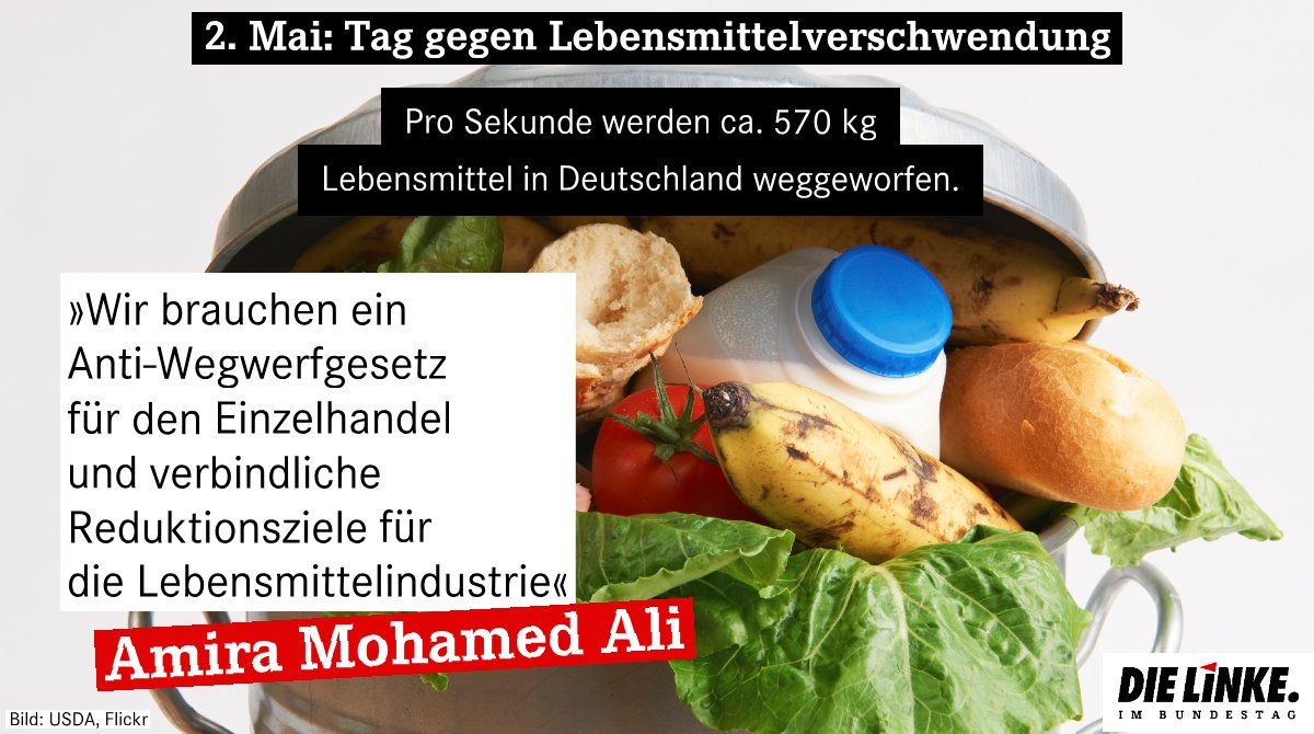 #Lebensmittel gehören nicht auf den Müll! Frau Klöckner, nehmen Sie Industrie und Handel endlich in die Pflicht. Wir brauchen ein Anti-Wegwerf-Gesetz und verbindliche Reduktionsziele für die Lebensmittelindustrie! #Lebensmittelverschwendung #dielinke