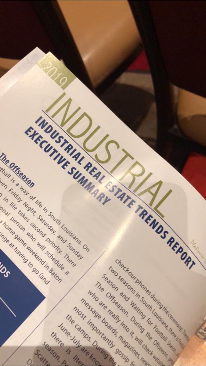 MathewLaborde's tweet image. Thanks to Ryan Greene for the industrial TRENDS presentation! Key takeaways on Baton Rouge’s industrial real estate market:

1 -Vacancy rate ticked up from 5.71% at YE 2017 to 7.27% at YE 2018

2 -Net absorption of industrial space in 2018 lowest in last 9 years/less than 100K SF