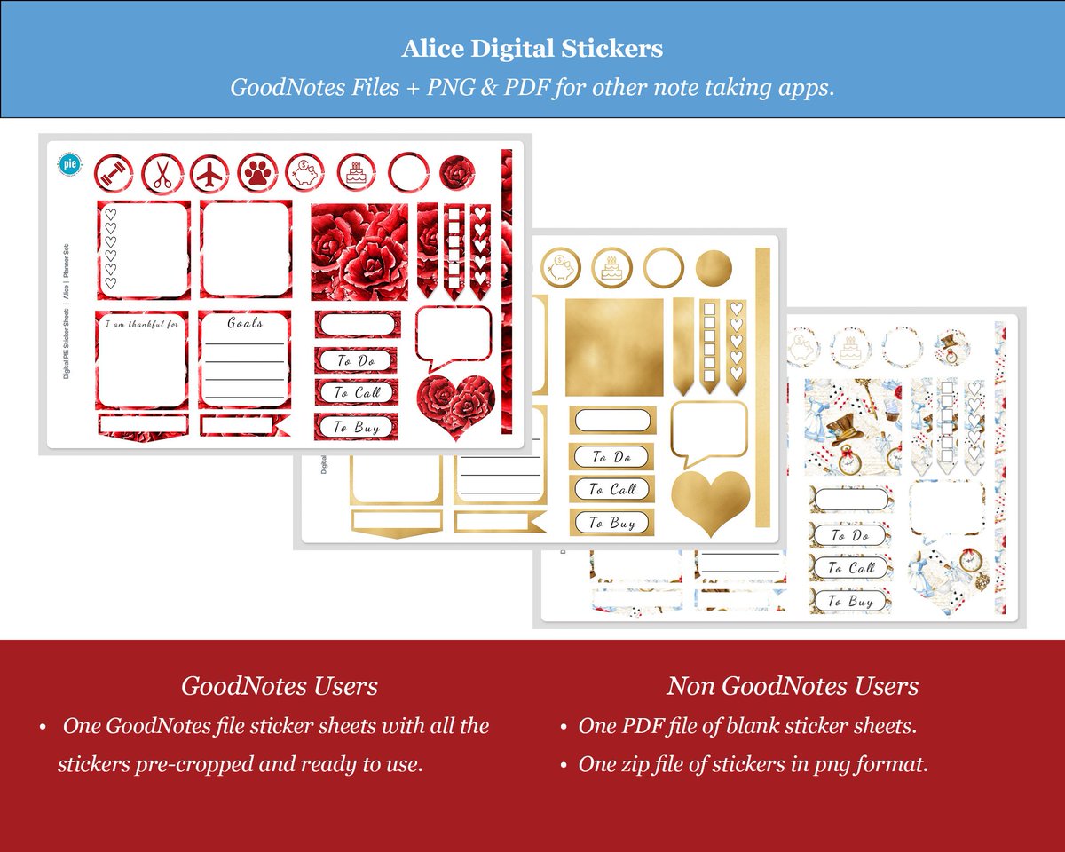 pie_planner's tweet photo. New in the shop!  Alice in Wonderland inspired digital stickers.  Pretty roses, gold and a mixture of Alice items. 
.
.
.
#pieplanner #digitalplanning #digital #digitalstickers #aliceinwonderland #fun
https://t.co/fkUgcsuDNi https://t.co/Halagaijsa