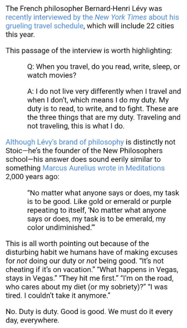 sebasluke's tweet photo. "Duty is duty. Good is good. We must do it every day, everywhere" vía @dailystoic #Stoicism #Wisdom https://t.co/Xnhm0Jcu1o