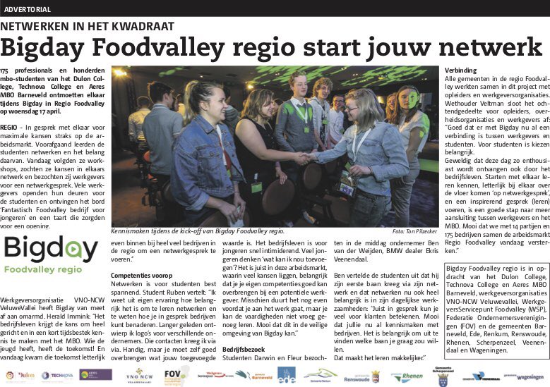 17 april jl. zette iedereen in de regio zijn beste beentje voor (en bij elkaar over drempel!) en creëerden zo’n 175 bedrijven en 350 mbo studenten kansen op meer verbinding en samenwerking #arbeidsmarkt #netwerken #bigdayfv #foodvalley #voorbeeldregio #samenwerking #sterkeregio