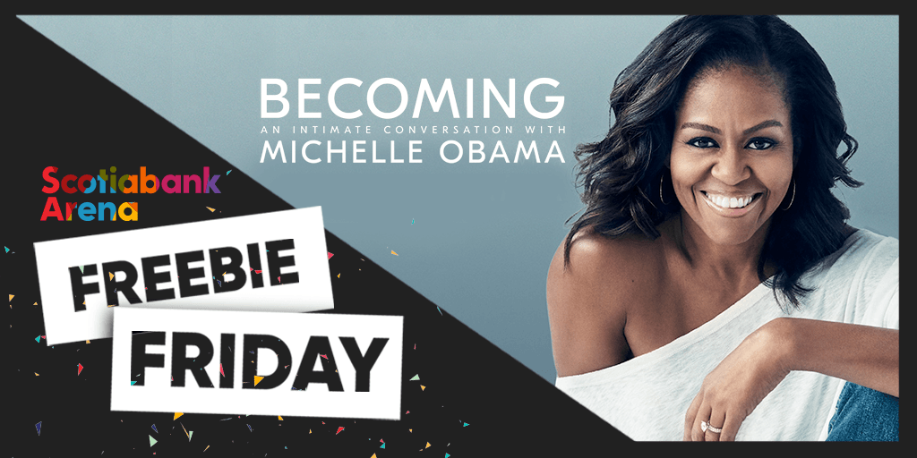 ScotiabankArena's tweet photo. Happy Freebie Friday! 

RETWEET THIS + FOLLOW for a chance to WIN tickets to see @MichelleObama here tomorrow! Stay tuned for more Freebie Friday giveaways next week! 

Rules: https://t.co/My1Bev125H https://t.co/E3MOxAUvnA