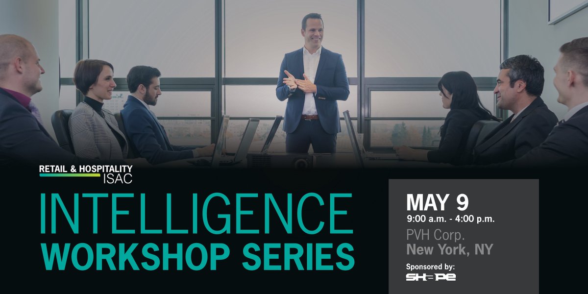 RH_ISAC's tweet photo. One week left to register for our @PVHCorp New York Regional Intelligence Workshop on May 9 in NYC. Find out more about the event and how your team would benefit at: https://t.co/3Owp4FEhHV #IntelligenceWorkshop #Intel #Infosec #Threatsharing #Retail https://t.co/mmEDlpx88E