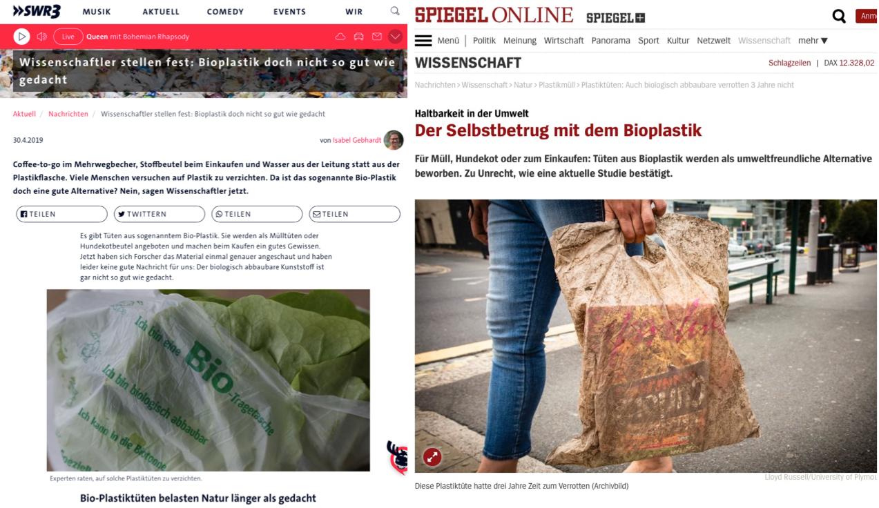 Harald Kaeb Auf Twitter Two Reactions Of German Media Based On The Article Many Titled Bioplastics Don T Biodegrade You Tested 4 Fake Products Which Have Nothing In Common With Bioplastics But The