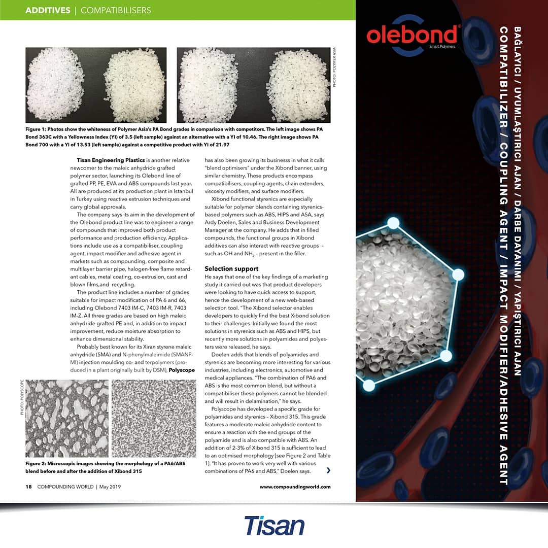 tisanplastics's tweet photo. Olebond Markamız Sektörün öncü dergilerinden Compounding World dergisinin Mayıs sayısında maleik anhidrit aşılanmış ürünlerde yeni oyuncu olarak lanse edildi.
https://t.co/gj2GrMrhxG
#tisan #tisanmühendislikplastikleri #compoud #kompaund #olebond #compoundingworld #dergi https://t.co/lwIzDIZfOS