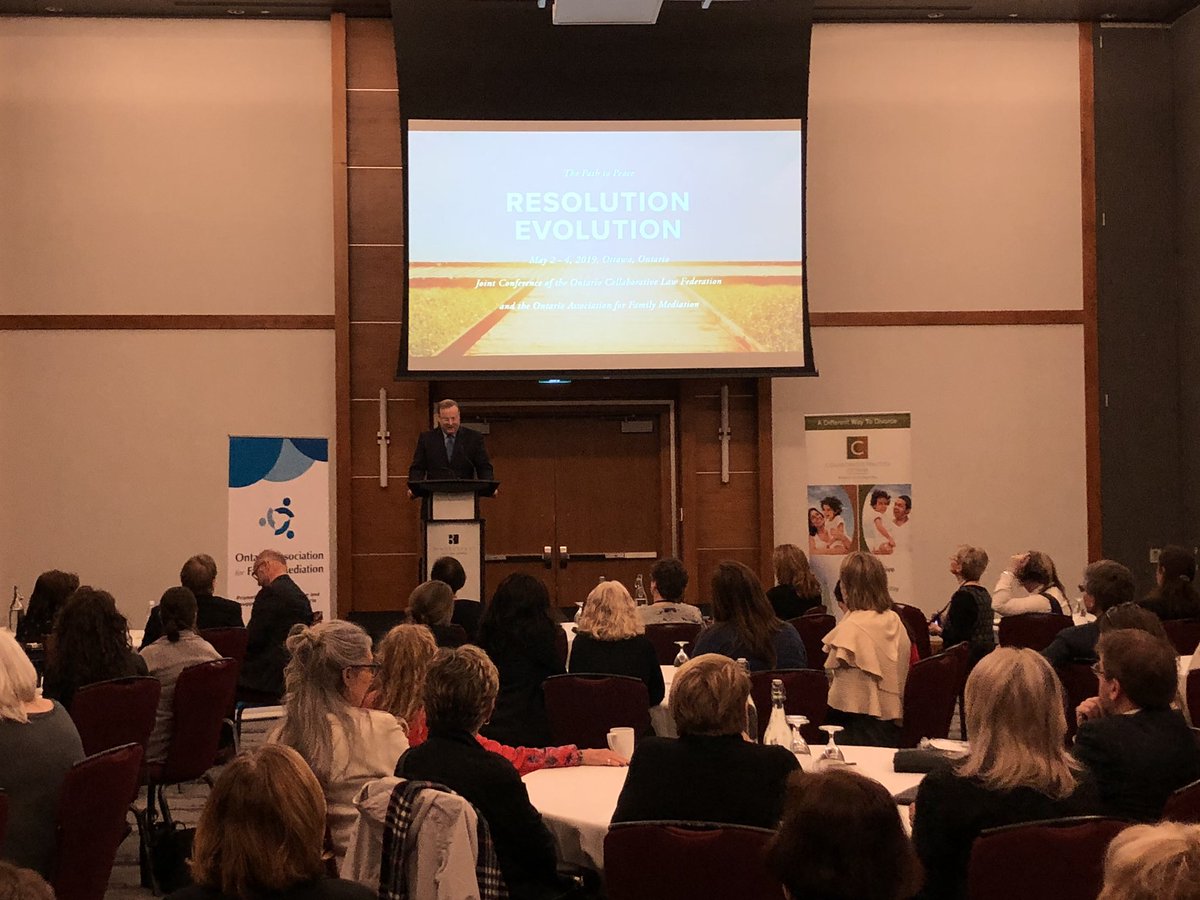 <a href="/OAFMEDIATION/">OAFM</a> President @dunnemediation welcomes Minister of Justice to #familypeacemakers19 Conference. He applauded the work mediators and collaborative teams do every day.