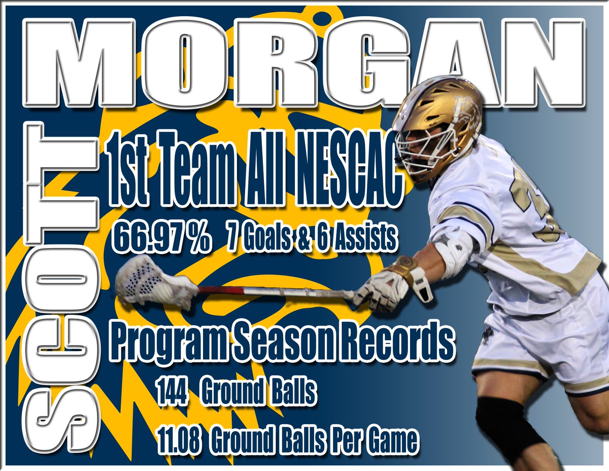 Trinity_MLax's tweet photo. Congrats to Scottie Morgan on being named 1st team All NESCAC! Morgan also broke the program single season records for total ground balls, and ground balls per game. #trinitymlax #BeElite https://t.co/eCqU8fNpLF