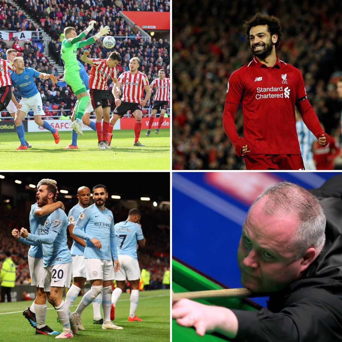 🤩 Live Sport this Bank Holiday
🎱 World Snooker Championship
📅 Fri
⚽ Everton v Burnley
📅 Sat
⚽ Bournemouth v Spurs 
⚽ Southend Utd v Sunderland
⚽ Newcastle v Liverpool 
📅 Sun
⚽ Huddersfield vs Man Utd
⚽ Arsenal v Brighton &amp; Hove Albion
📅 Mon
⚽ Man City v Leicester