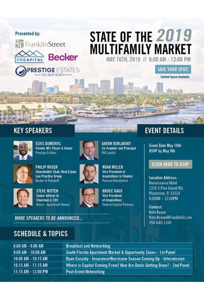 Excited to be representing <a href="/GP_Estates/">GLOBAL PRESTIGE ESTATES</a> and speaking at the 2019 State of the #Multifamily Market on Thursday, May 16th in #Plantation #Florida. If you are in the area and want to learn more about what we are up to you can RSVP here: 

eventbrite.com/e/state-of-the…