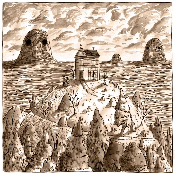 Looking through some really old work. These are all pre-Hilda pictures of stuff that ended up in Hilda in one way or another (a lot of little house vs big thing) 
