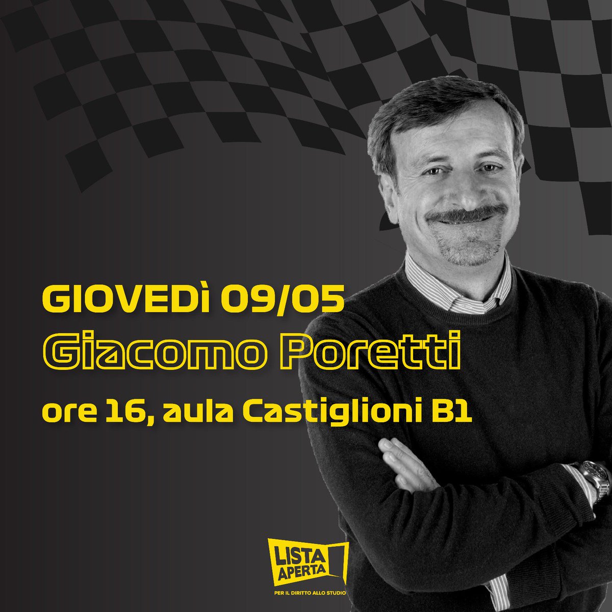 ListAperta's tweet photo. GIACOMO PORETTI al POLIMI!

Giovedì 9 maggio, alle ore 16.00, in Aula Castiglioni (edificio B1-Campus Durando), Giacomo Poretti ci racconterà di lui! 

Iscrizioni:https://t.co/xdgMzfPtSS

Posti disponibili: 300

#facethechallenge #GIACOMOPORETTI https://t.co/gIxRv9q0q3